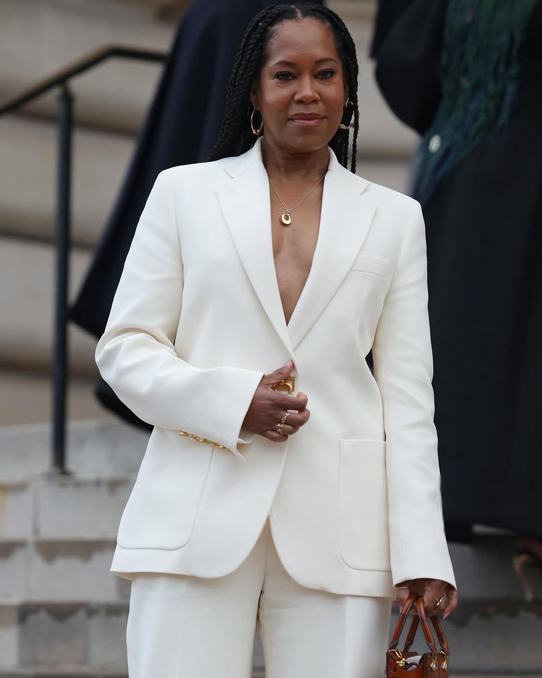 Front Row At Schiaparellis Fall 2025 Show Regina King Stuns In A White Suit Gabrielle Union Slays In A Black Off The Shoulder Dress 8