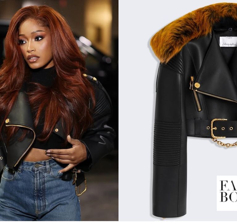 You Ask, We Answer! KeKe Palmers Stepped Out in a Black $15, 231 Schiaparelli Shearling Biker Jacket at a Brooklyn Nets Game