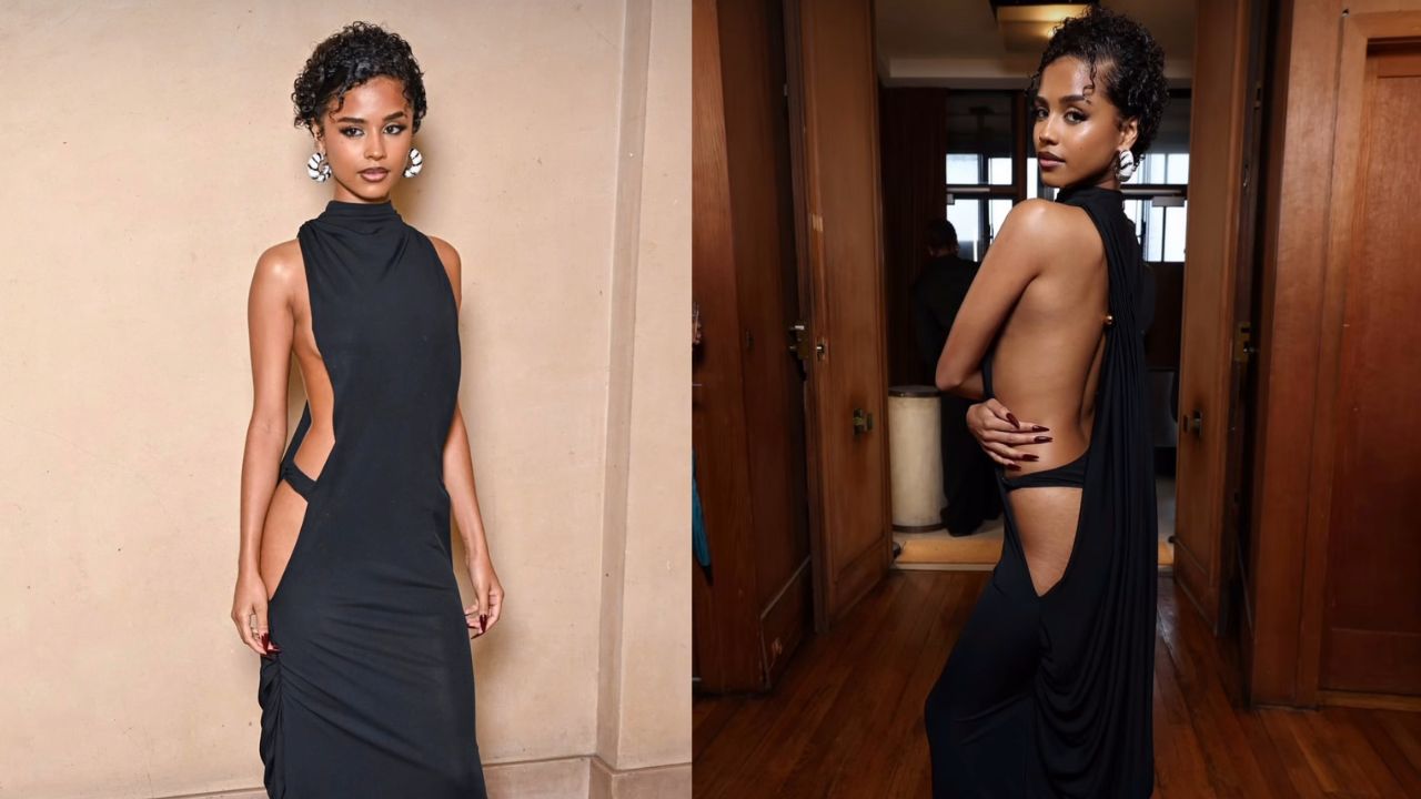 Tyla Posed in a Black Jacquemus Naked Dress During Paris Haute Couture Fashion Week ’25