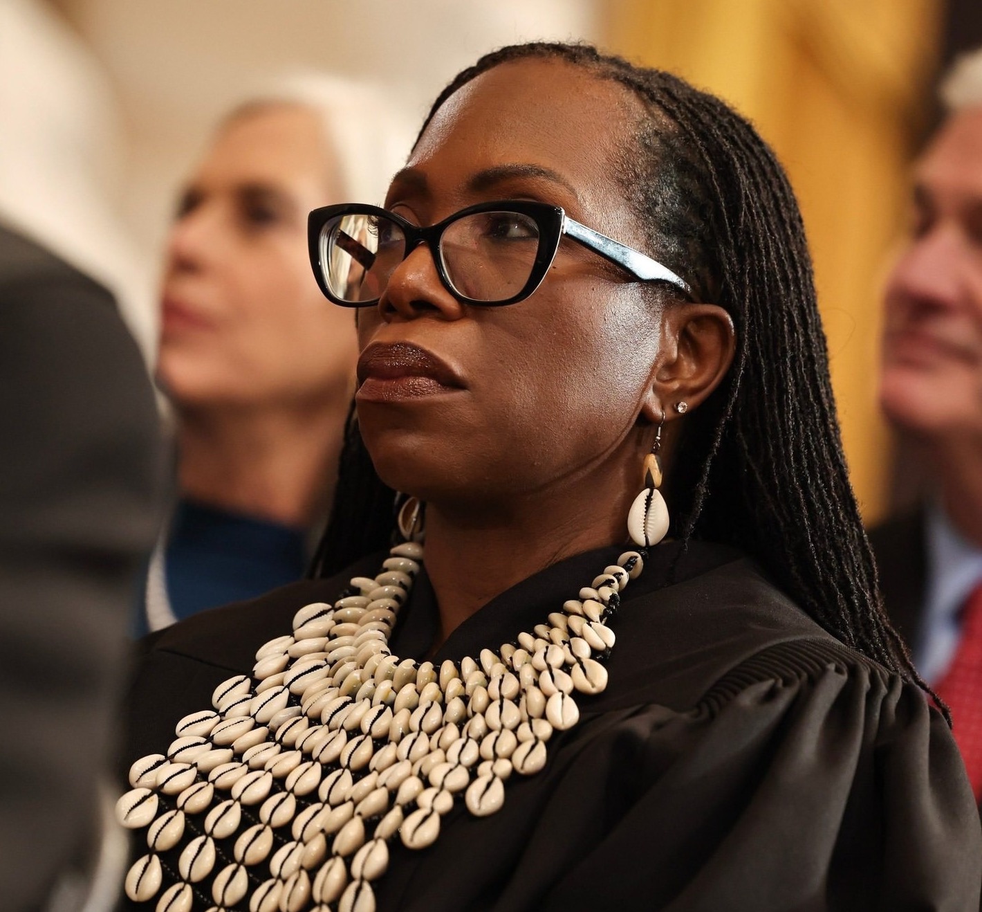 Bomb Accessories: Justice Ketanji Brown Jackson Attends the Presidential Inauguration in a Cowrie Shell Judicial Collar And Earrings