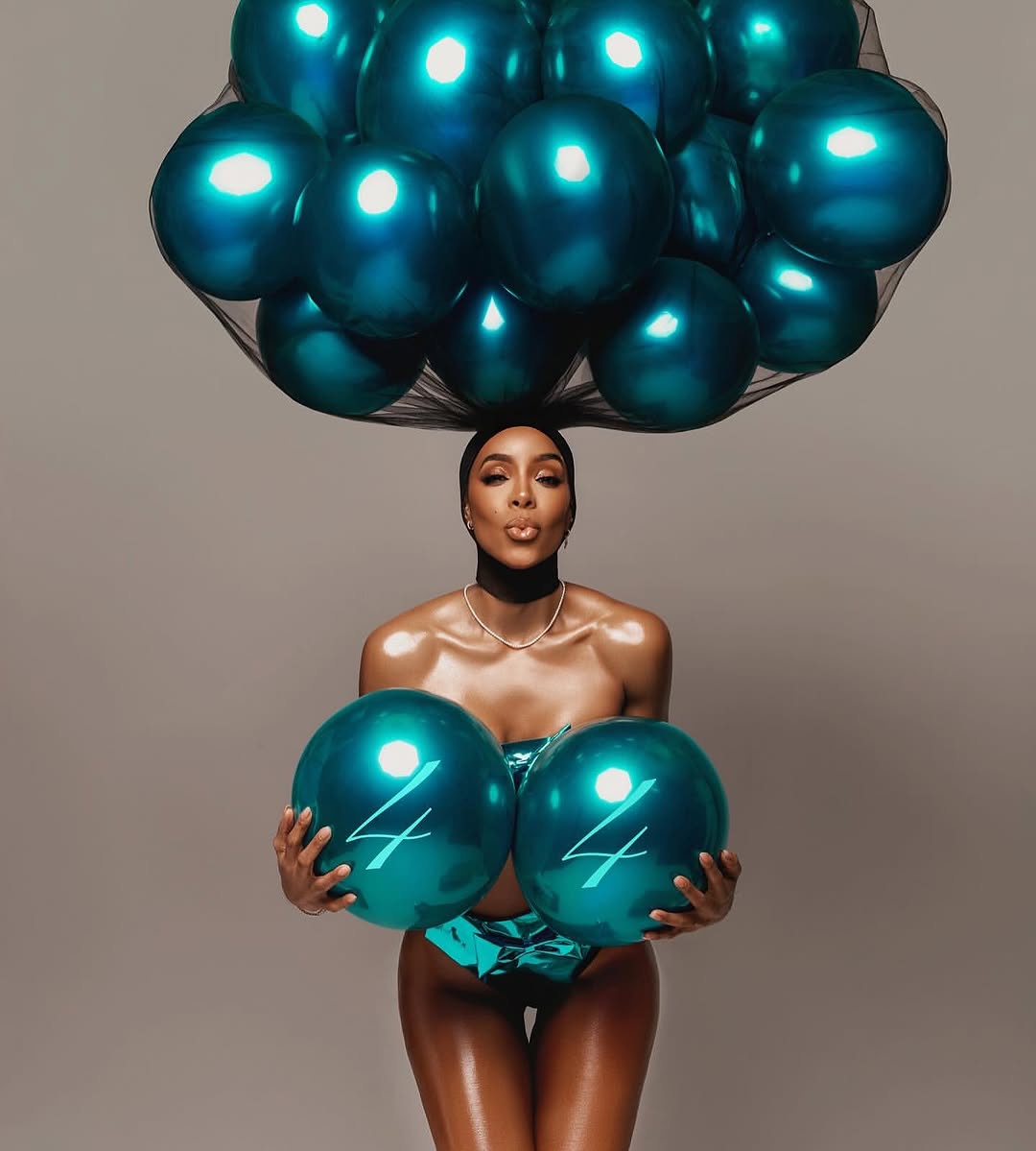 Fashion Bomb Birthday Kelly Rowland Posed For Her 44th Birthday Shoot In A Blue Metallic Custom Pajtim Raci X Psychward Vision Studio Bathing Suit 4