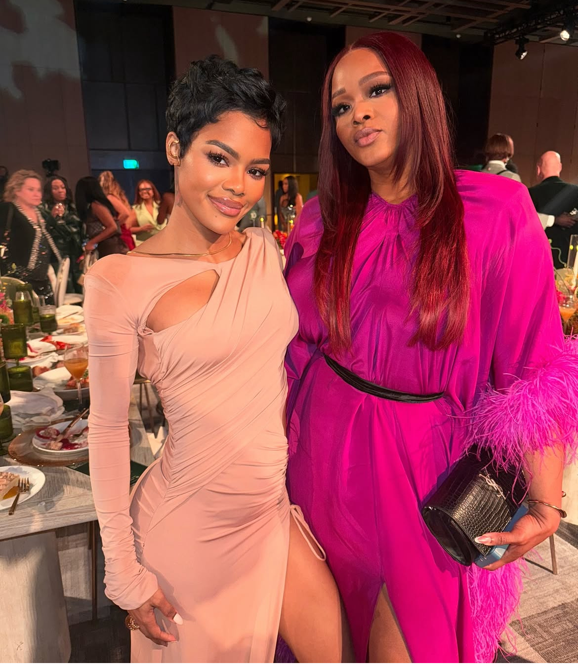 On The Scene At Essence Black Women In Hollywood Teyana Taylor In A Blush Amiri Gown Lori Harvey In A Nude Plaid Burberry Look Meagan Good In A Peach Custom Eman Alajilan Dress 12 1