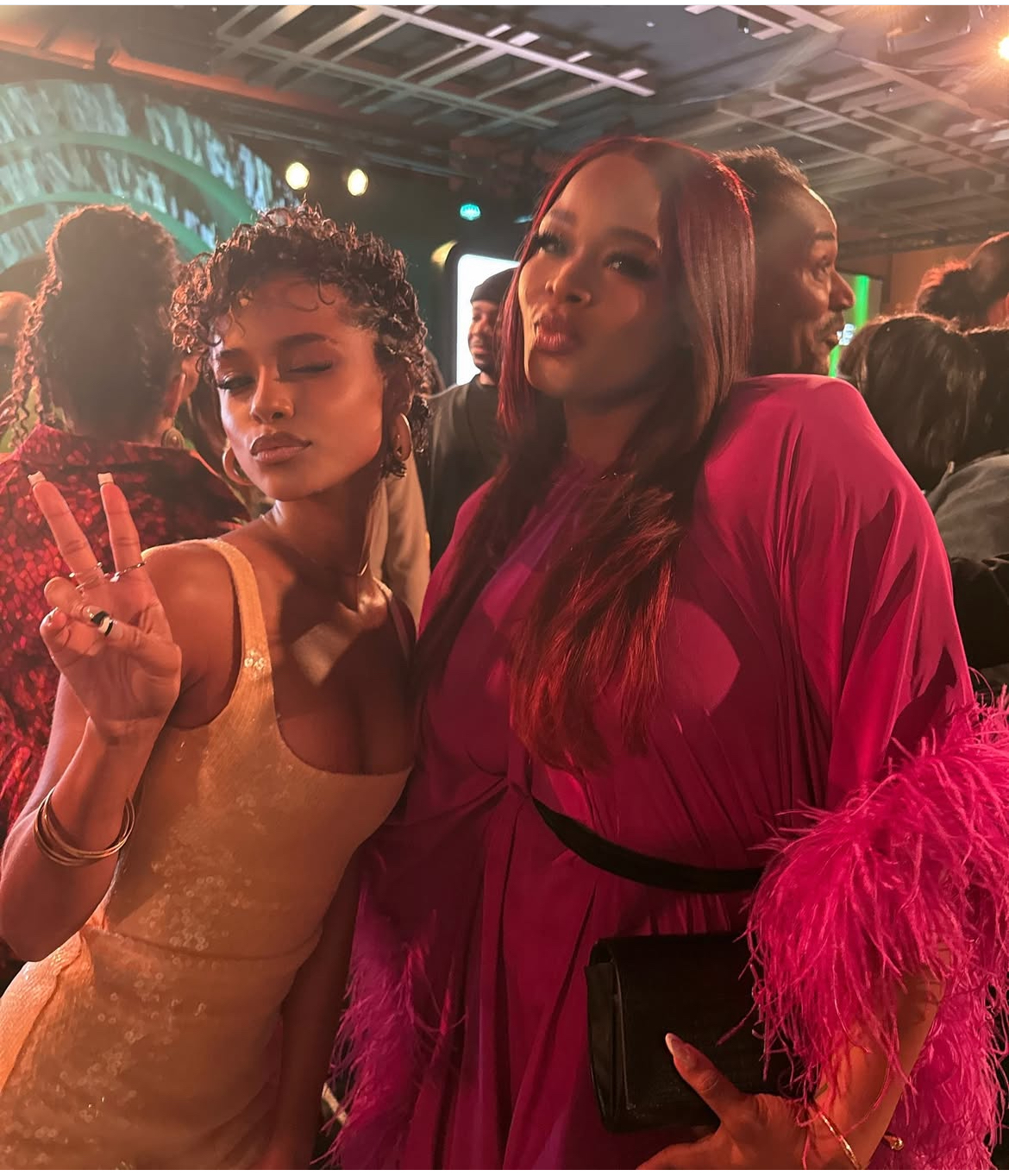 On The Scene At Essence Black Women In Hollywood Teyana Taylor In A Blush Amiri Gown Lori Harvey In A Nude Plaid Burberry Look Meagan Good In A Peach Custom Eman Alajilan Dress 15