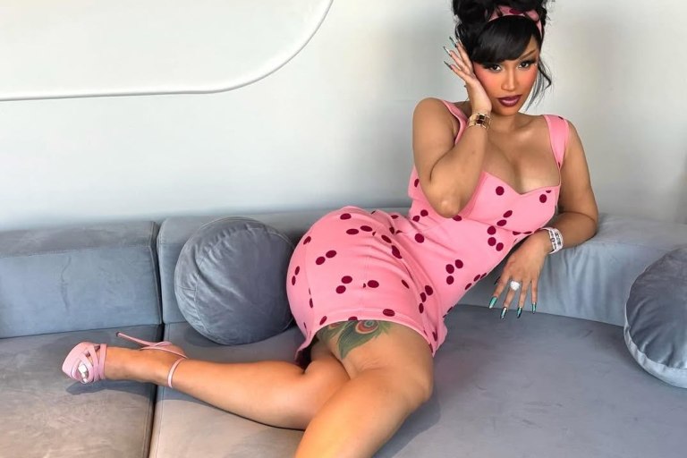 Cardi B Raps in Pink and Red Polka Dot Alaïa Dress and Le Silla Platforms for “Imaginary Playerz”