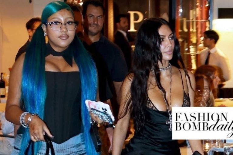 Fashion Bomb Kids: North West Spotted in Rome with Kim Kardashian in a Black Vivenne Westwood Heart Bag with Black Vetements Platform Boots