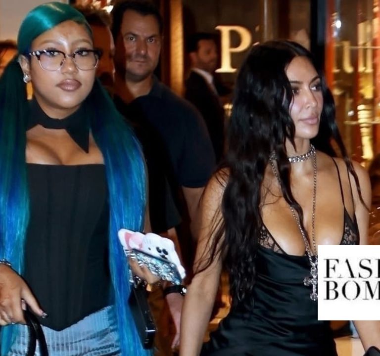 Fashion Bomb Kids: North West Spotted in Rome with Kim Kardashian in a Black Vivenne Westwood Heart Bag with Black Vetements Platform Boots