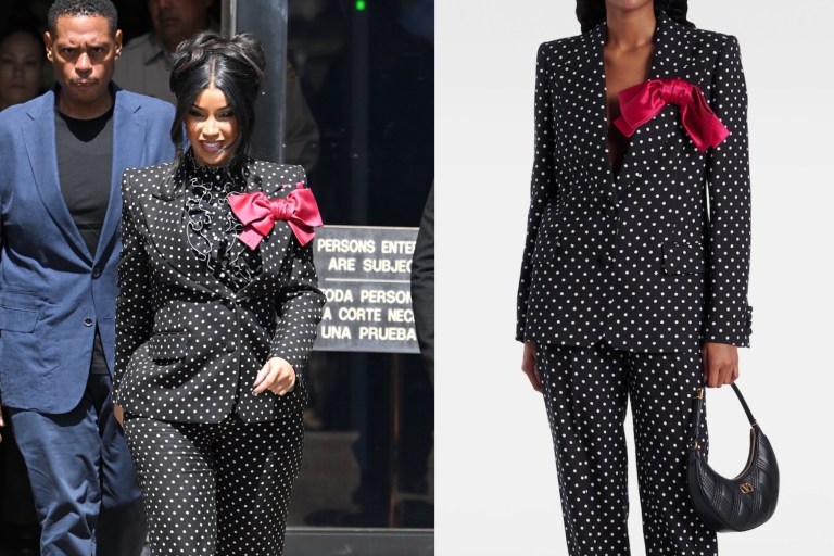 Cardi B Addresses Pregnancy Rumors at Civil Trial in Black and White Valentino Polka Dot Suit