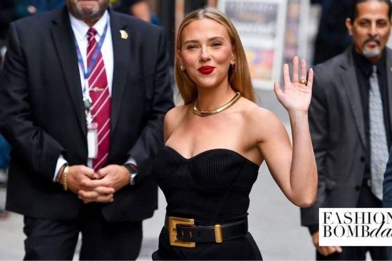 Scarlett Johansson Steps Out in a Black Balmain Strapless Dress in New York