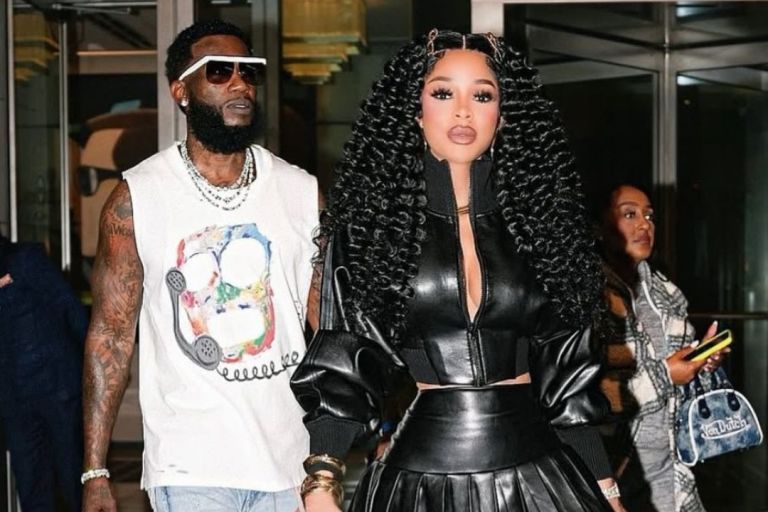 Keyshia Ka’Oir Stepped Out with Gucci Mane in a Black Norma Kamali  Leather Jacket and Pleated Mini Skirt