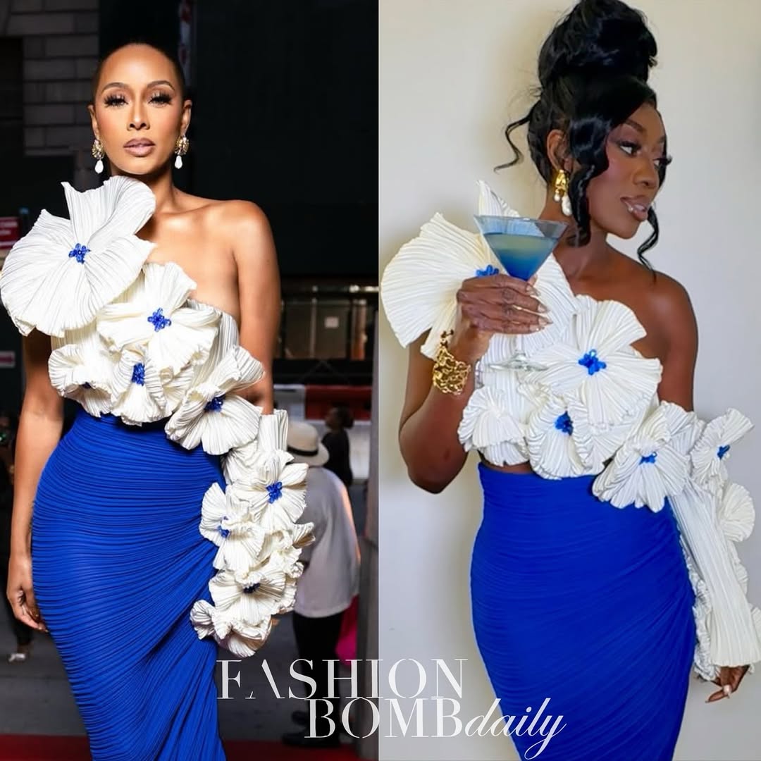 Celebs Love Keri Hilson And Wendy Oswego Both Spied In A White And Cobalt Blue Atelier Indigo Floral Dress 8