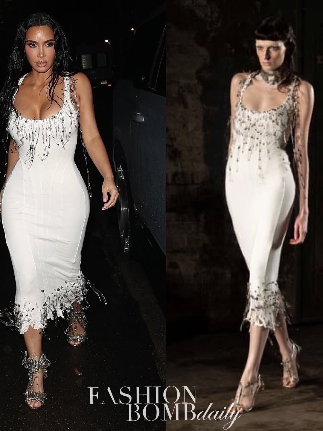 Kim Kardashian Attended A Exclusive Party In A White Dilara Findikoglu Fall 25 Metallic Fringe Dress 2