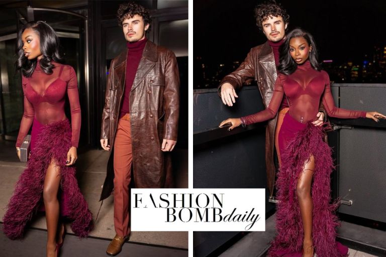 Fashion Bomb Couple: Olandria Carthen Coordinated with Beau Nicolas Vansteenberghe in a Maroon Bronx and Banco Look with Femme LA Heels