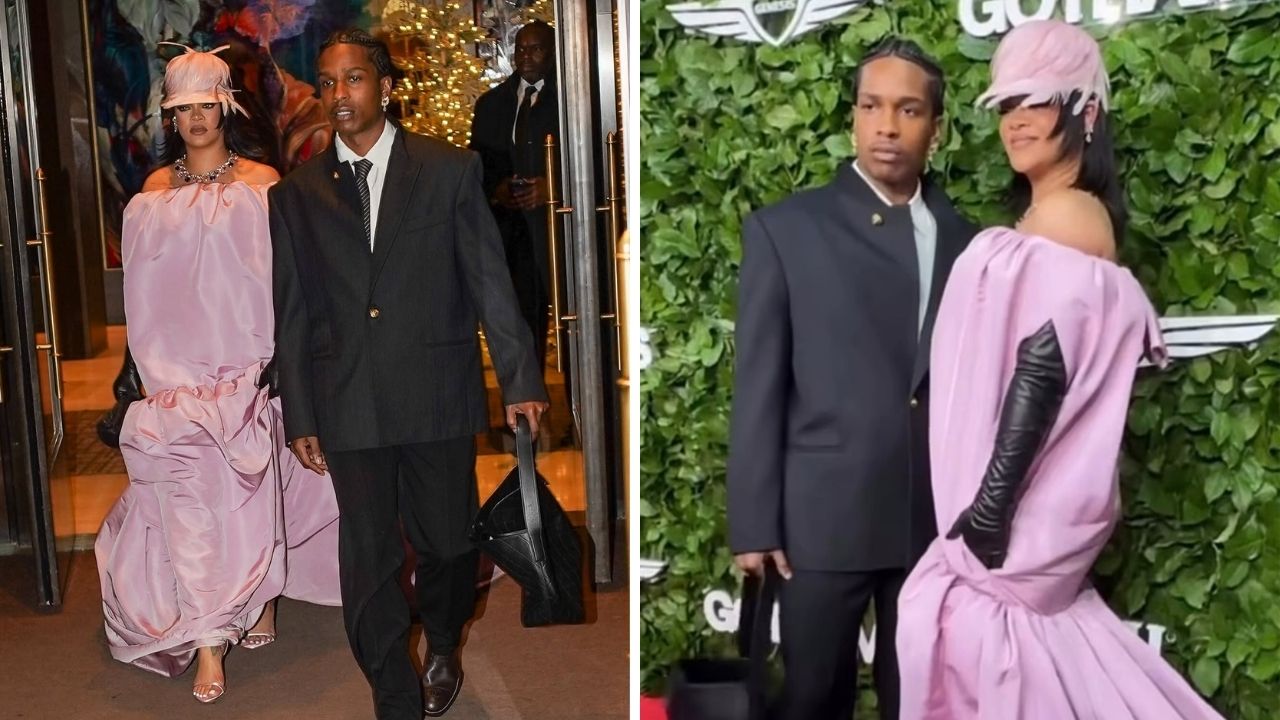 Fashion Bomb Couple: A$AP Rocky & Rihanna Step out to the Gotham Awards in a Black Chanel Suit and a Pink Off-the-Shoulder  Balenciaga Gown