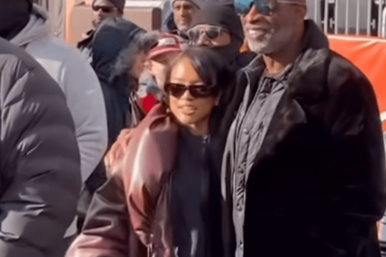 Karrueche Tran and Deion Sanders Support Shedeur Sanders, with Karrueche in a Brown Puffy Leather Rowen Rose Coat