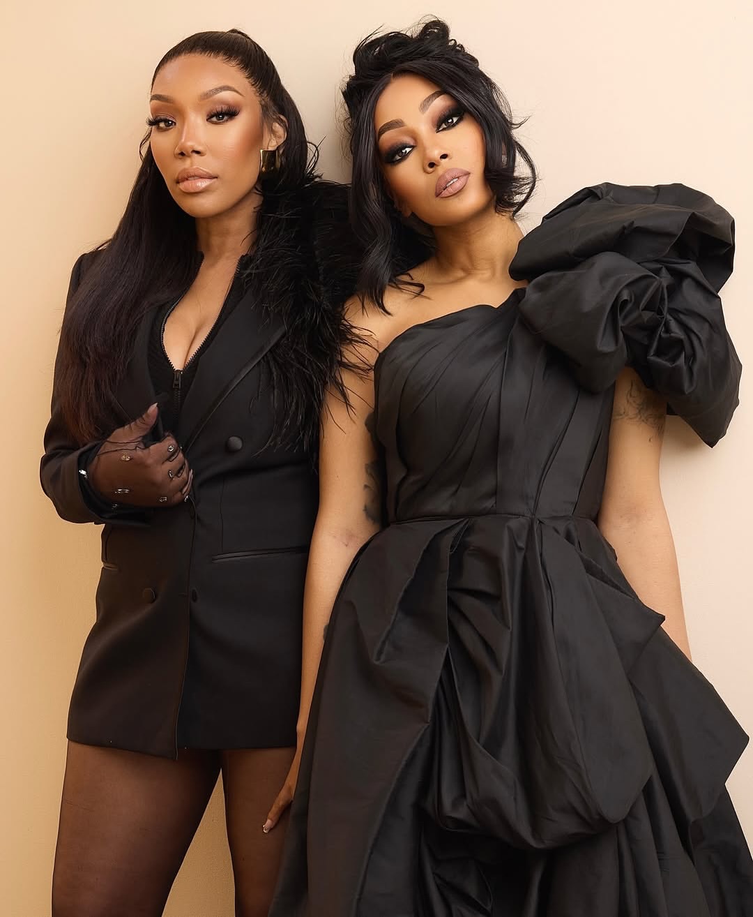 Brandy Monica Celebrate The End Of 22The Boy Is Mine Tour22 In A Black Versace Blazer Dress And Monsoori Gown 2