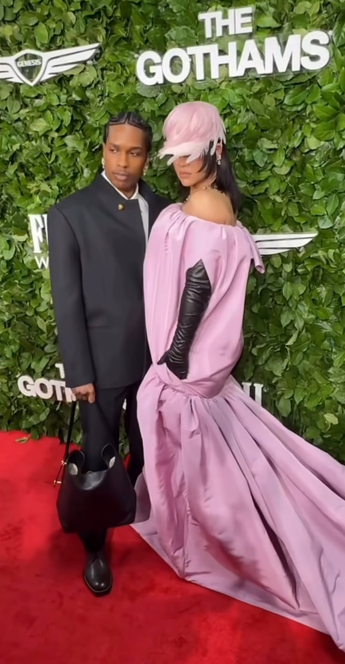 Fashion Bomb Couple AAP Rocky Rihanna Step Out To The Gotham Awards In A Black Chanel Suit And A Pink Off The Shoulder Balenciaga Gown 10
