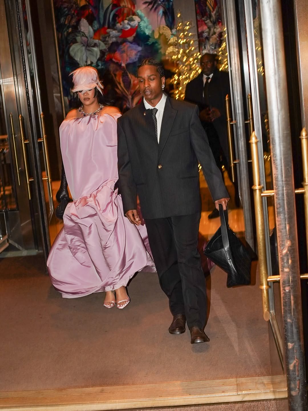 Fashion Bomb Couple AAP Rocky Rihanna Step Out To The Gotham Awards In A Black Chanel Suit And A Pink Off The Shoulder Balenciaga Gown 5 2