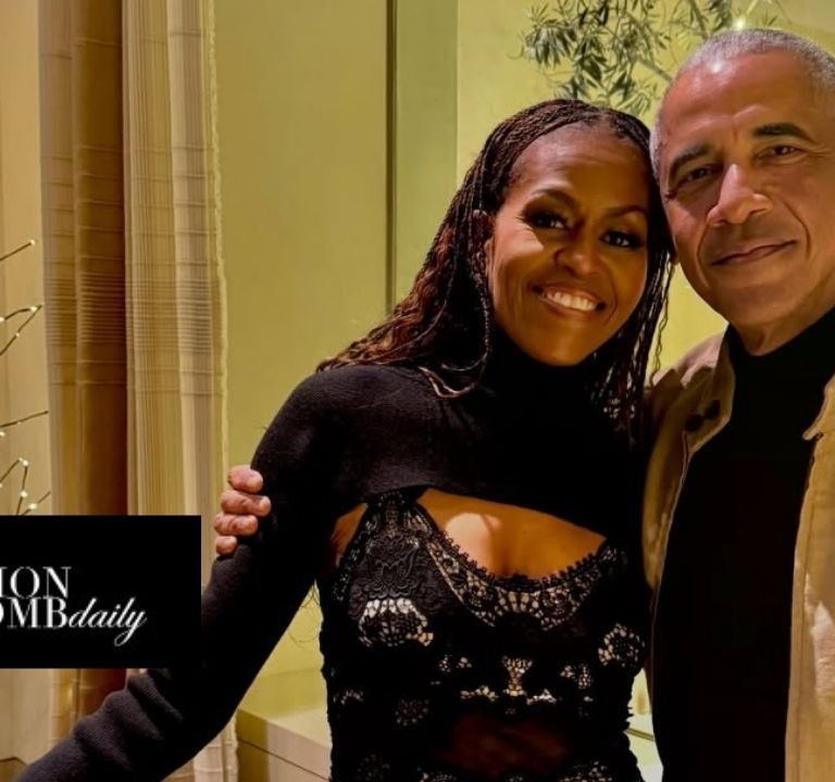 You ask, We answer: Michelle Obama Stuns in a Vintage Alexander McQueen Silk Embroidered Dress Alongside Former President Barack Obama