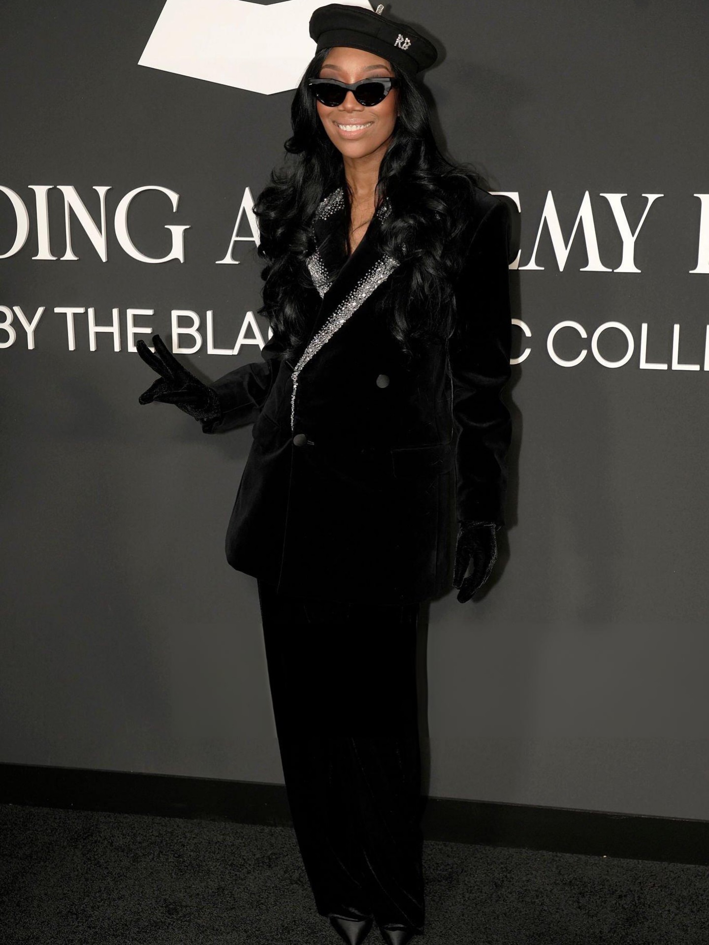 Brandy In A Black Velvet Crystal Embellished Balmain Blazer And Beret At The Recording Academy Honors Image 1769792289 1