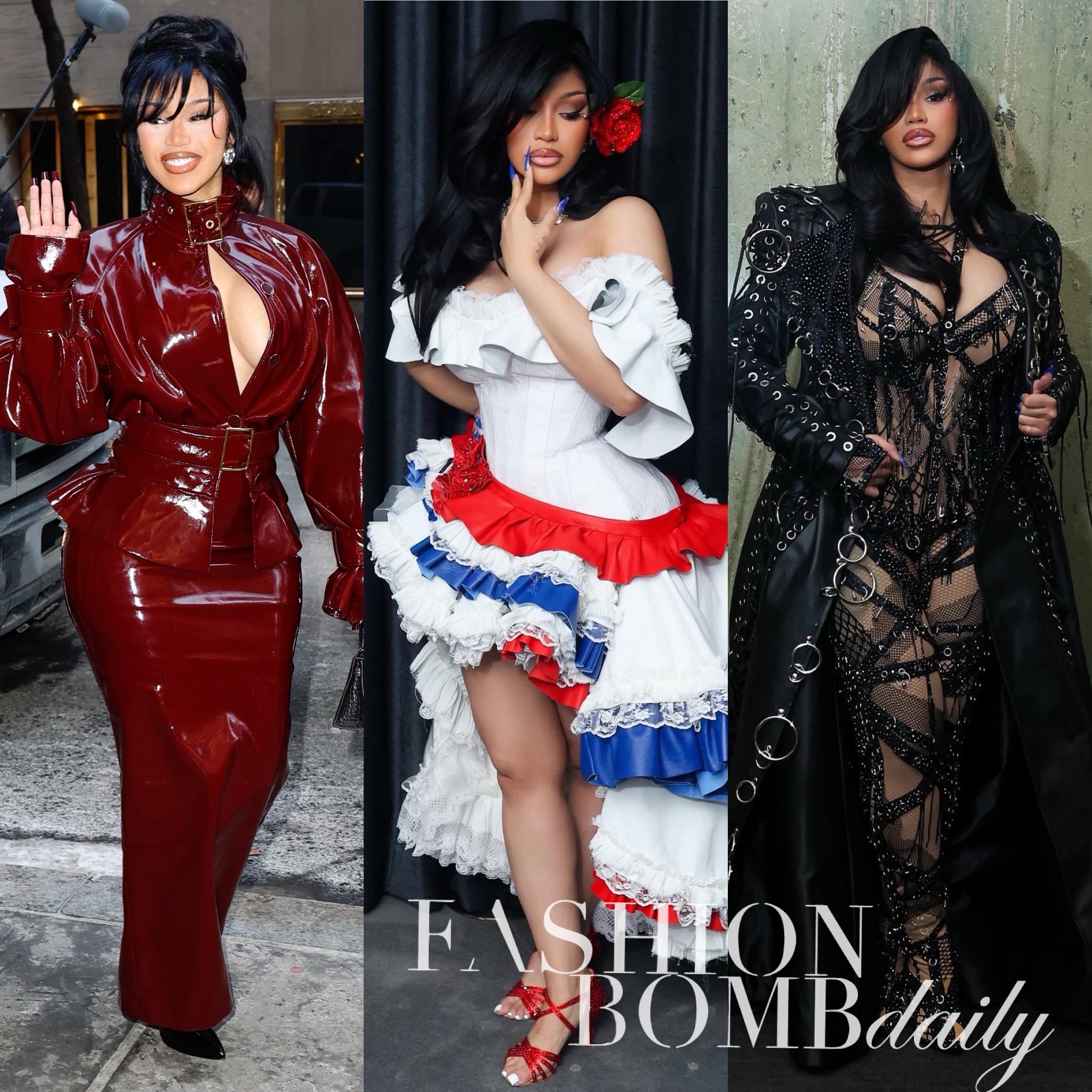 Cardi B Storms Saturday Night Live Wearing Rowen Rose Burgundy Patent Look Custom Bryan Hearns And Leather Candice Cuoco Final 22