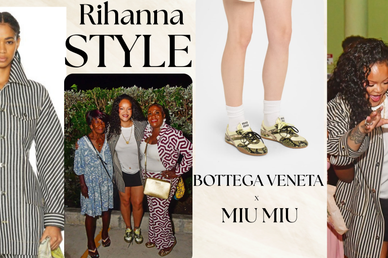 Rihanna Poses with Her Aunt, Grandmother, and Sons in Barbados Wearing a $3,900 Bottega Veneta Jacket and $1,350 Miu Miu Sneakers