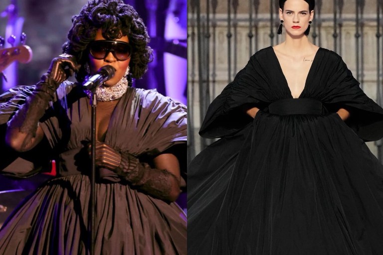 Lauryn Hill Performs in Carolina Herrera Spring 2026 Black Gown at the GRAMMYs Tribute Honoring D’Angelo, Roberta Flack, and More