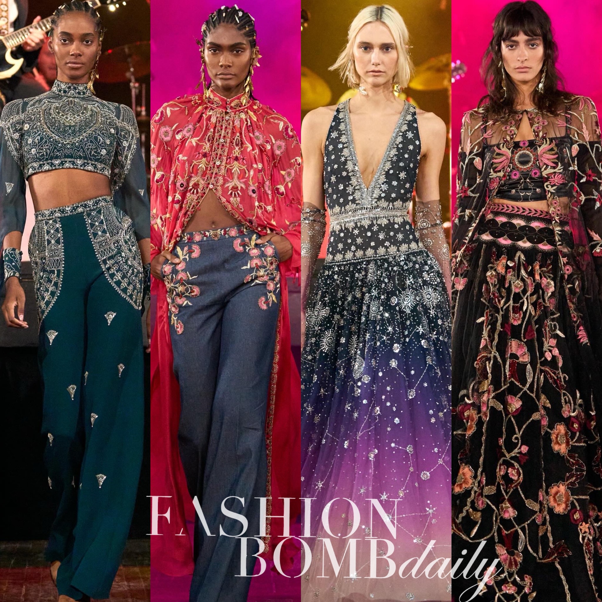 On The Scene At Cucculelli Shaheens Electric Cosmos Show At Bowery Ballroom Gold Beaded Gowns Emerald Velvet Suits And Celestial Ombre Dresses Final 22