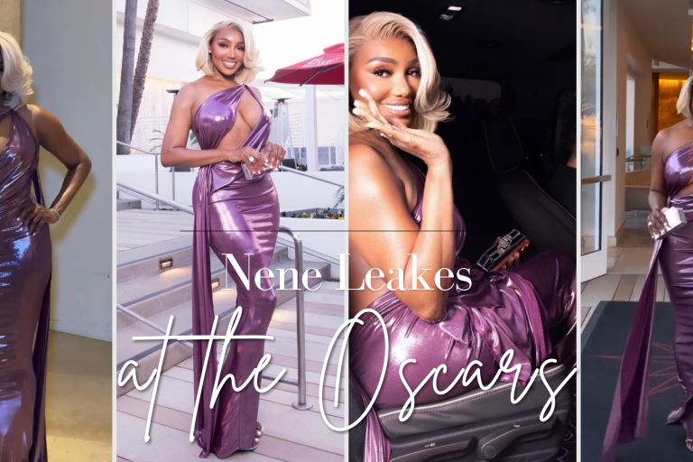 Nene Leakes Hits Oscars 2026 Parties in Purple Metallic Michael Costello Gown