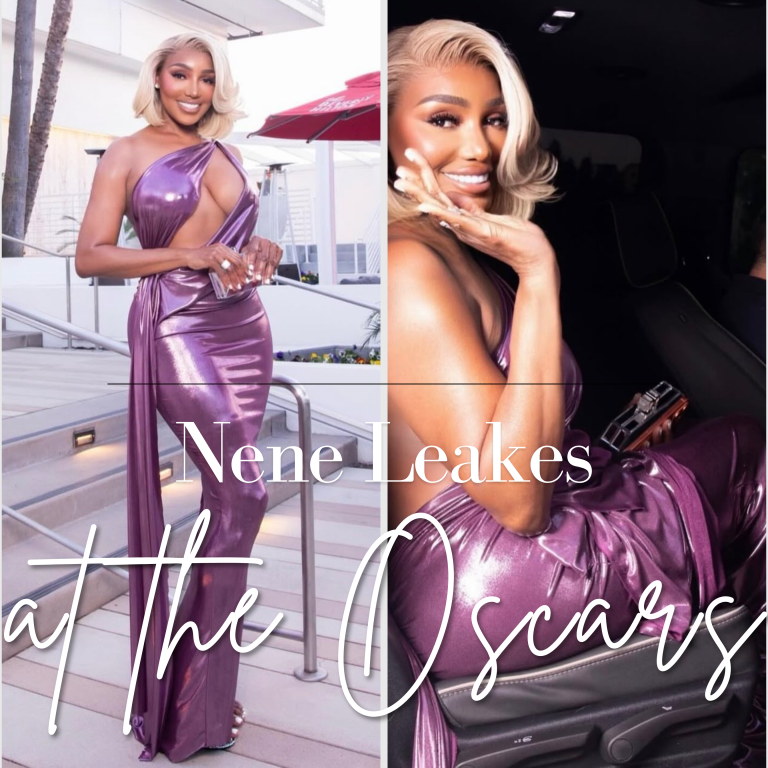Nene Leakes Hits Oscars 2026 Parties in Purple Metallic Michael Costello Gown