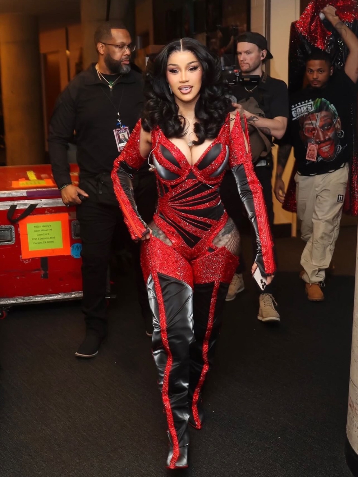 8989 On Stage At The Little Miss Drama Tour Cardi B In Teal Plaid And Red Crystal Embellished Bryan Hearns Looks