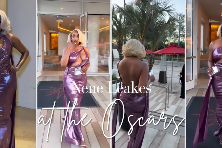 Nene Leakes Hits Oscars 2026 Parties in Purple Metallic Michael Costello Gown