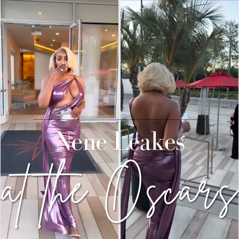 Nene Leakes Hits Oscars 2026 Parties in Purple Metallic Michael Costello Gown