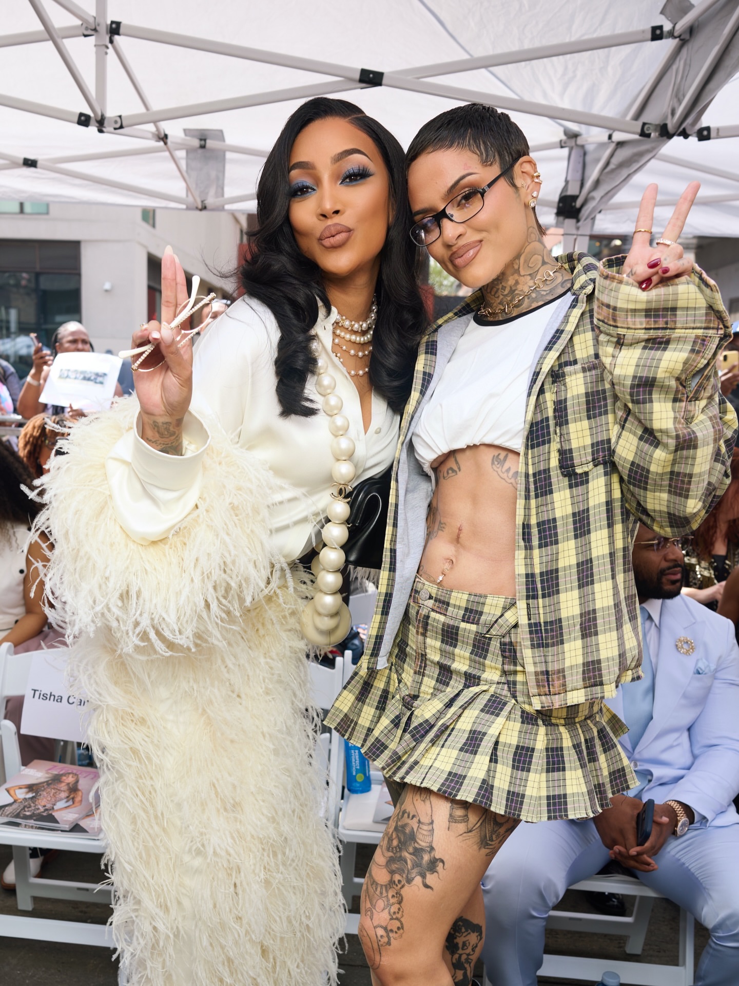 0 Monica Steps Out With Husband Anthony Ant Wilson At Brandys Hollywood Walk Of Fame Ceremony In Ivory Feathered LaPointe Silk Blouse And Coordinating Trousers