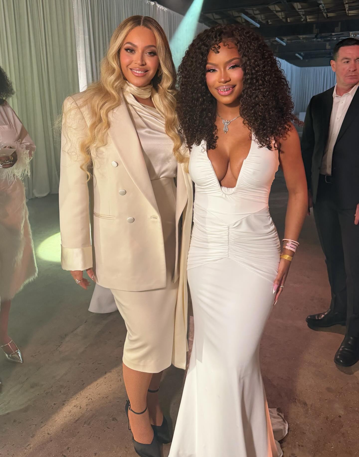2 Beyonce Stuns In Ivory Silk Zimmermann And Custom White LaQuan Smith At Cecred Event In Los Angeles Blue Ivy In New Arrivals And Ms Tina In Nadine Merabi