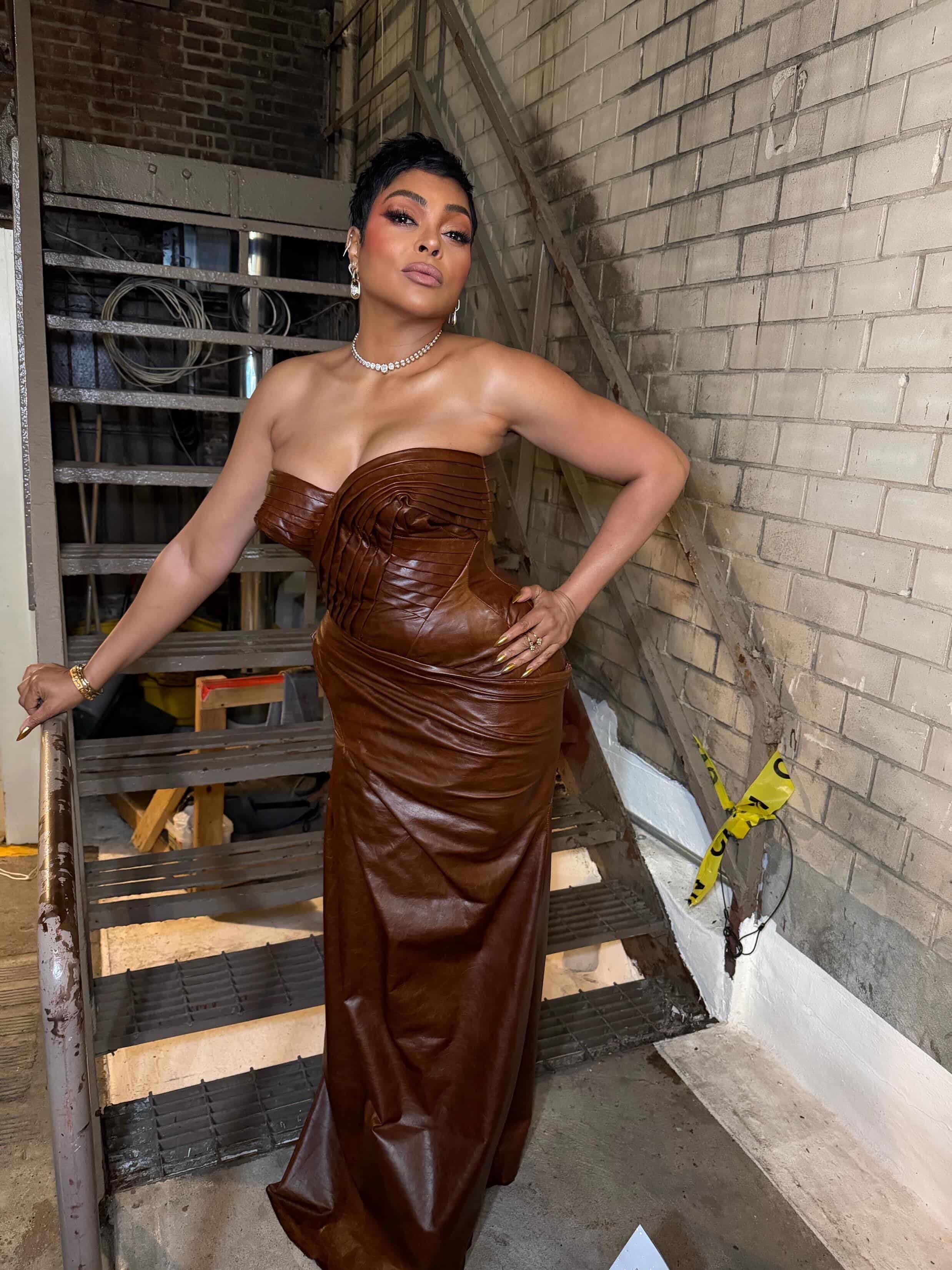 Taraji P. Henson in Brown Leather Jagne at Broadway's Joe Turner's