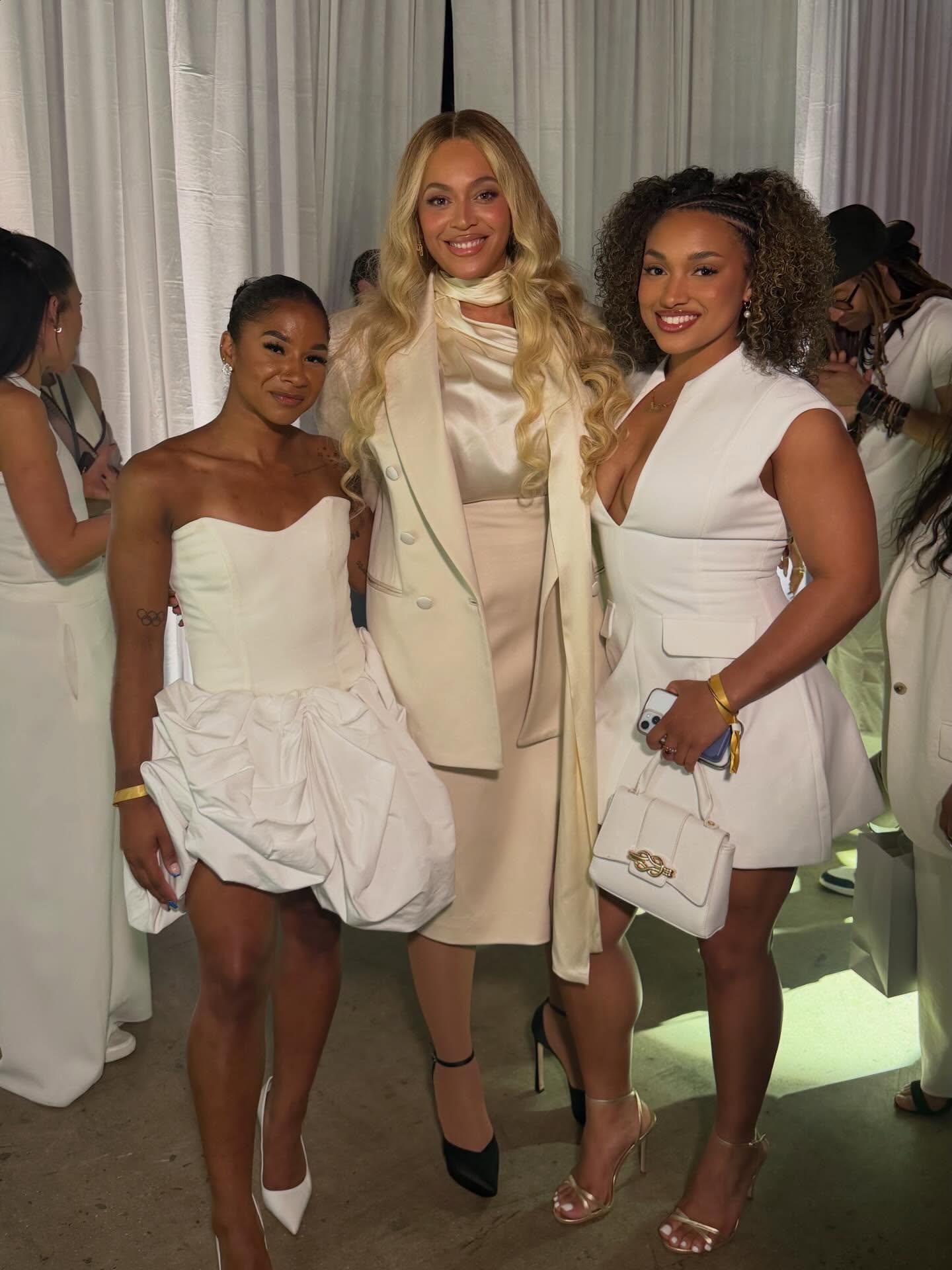 7 Beyonce Stuns In Ivory Silk Zimmermann And Custom White LaQuan Smith At Cecred Event In Los Angeles Blue Ivy In New Arrivals And Ms Tina In Nadine Merabi