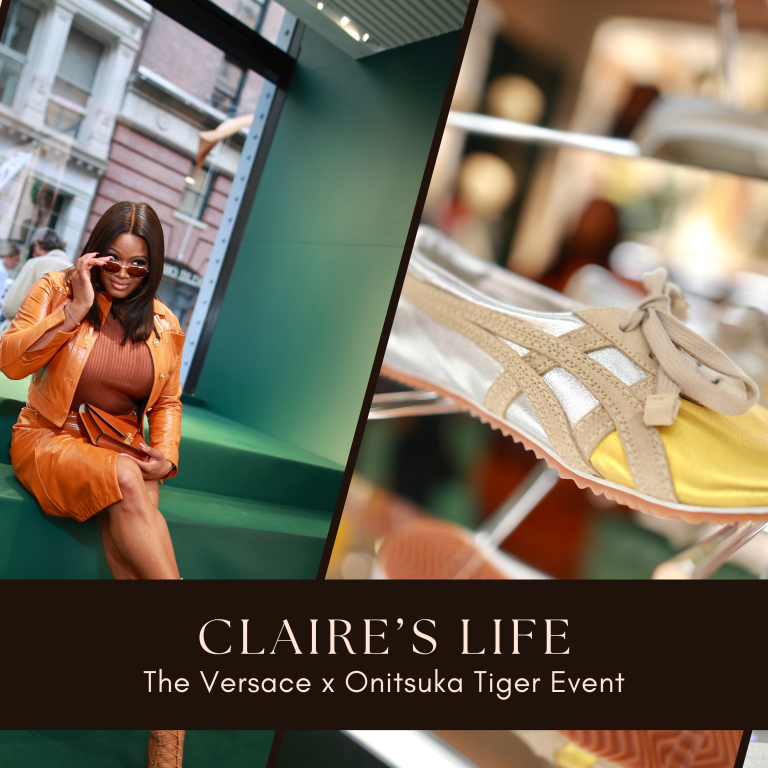 Claire’s Life: Inside the Versace x Onitsuka Tiger SoHo Celebration in Caramel Leather and Chic Tai-Chi Sneakers