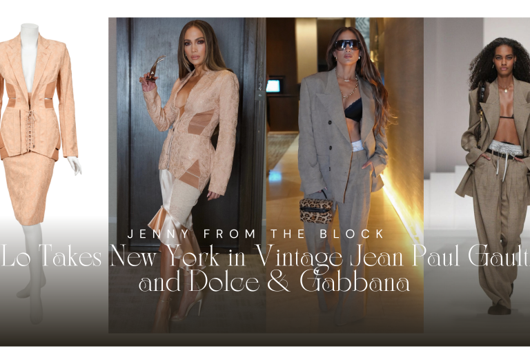 J LO Takes NYC in Vintage Blush Jean Paul Gaultier and Dolce & Gabanna Spring 2026 Suit with Boxers