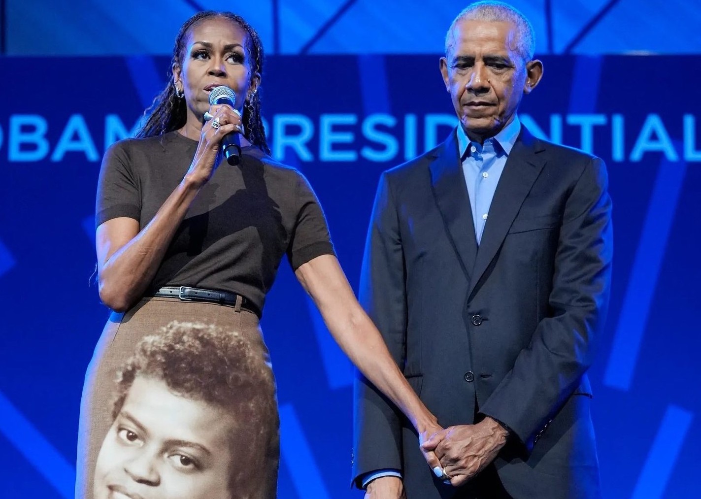 Michelle Obama Wore a Custom Acne Studios FW26 Pencil Skirt Featuring a Portrait of Her Late Mother Marian Robinson at the Obama Presidential Center Opening in Chicago Michelle Obama Wore a Custom Acne Studios FW26 Pencil Skirt Featuring a Portrait of Her Late Mother Marian Robinson at the Obama Presidential Center Opening in Chicago