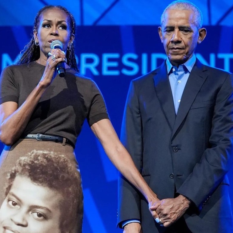 Michelle Obama Wore a Custom Acne Studios FW26 Pencil Skirt Featuring a Portrait of Her Late Mother Marian Robinson at the Obama Presidential Center Opening in Chicago