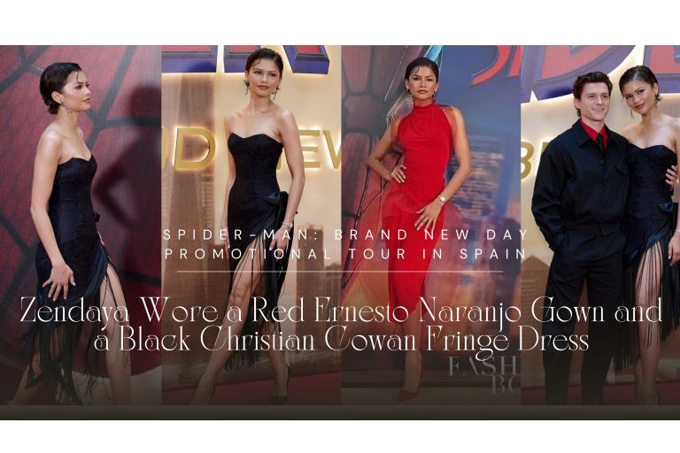 Zendaya Wore a Red Ernesto Naranjo Gown and a Black Christian Cowan Fringe Dress on the Spider-Man: Brand New Day Promotional Tour in Spain