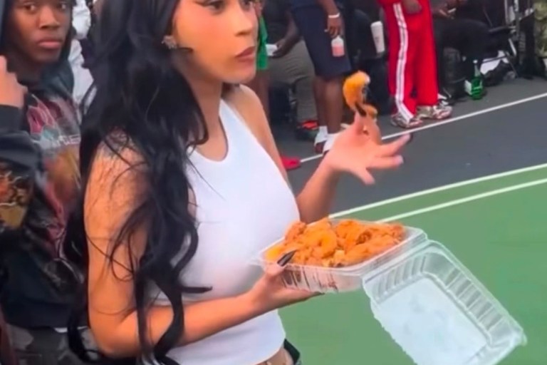 Cardi B Wore $1,790 Balenciaga Tulip Bermuda Shorts While Eating Soul Food at Gersh Park