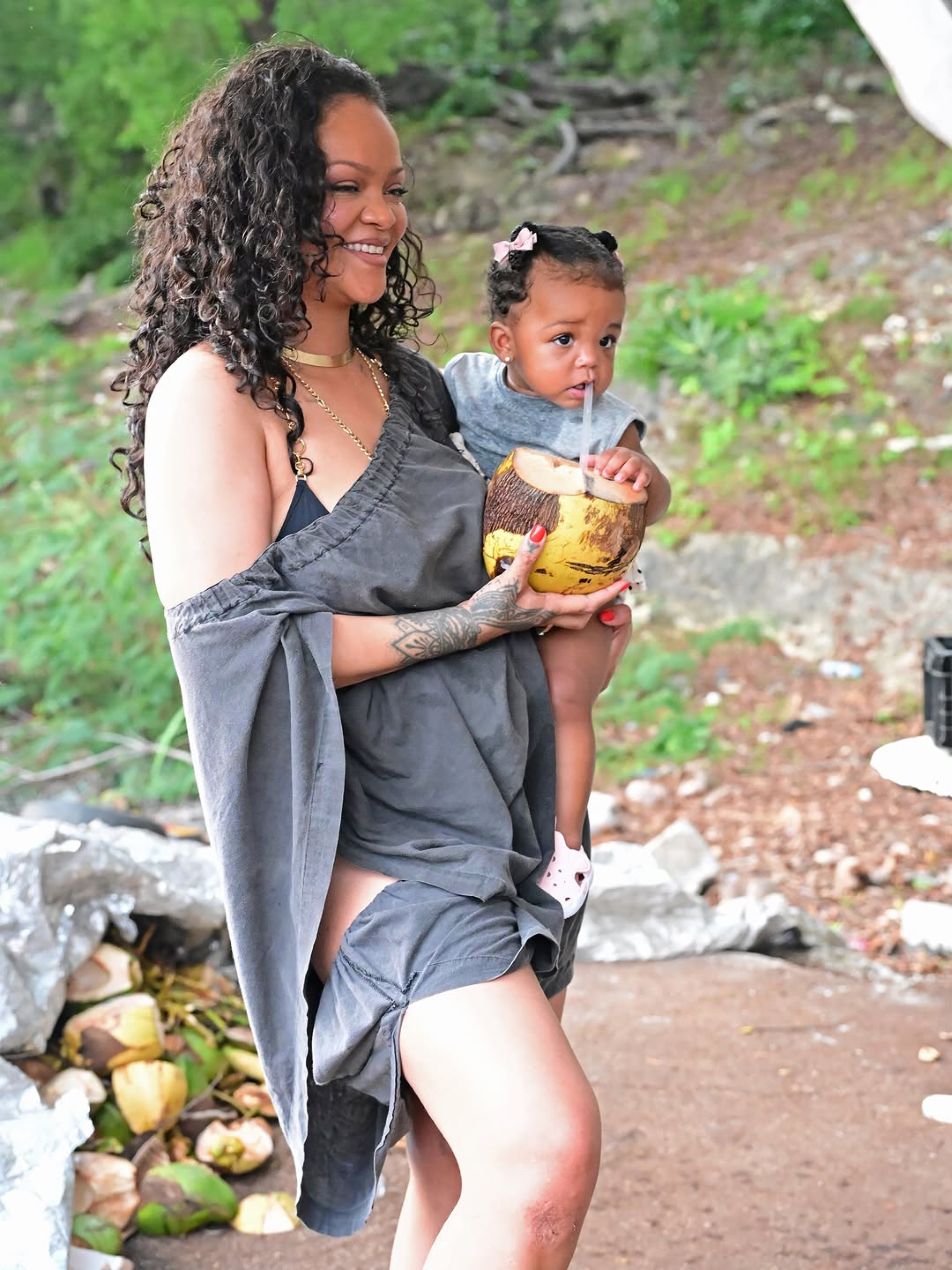 5 You Ask We Answer Rihanna Wore Vintage 1984 Comme Des Garcons Gray Cover Up Dess In Barbados With Kids RZA Riot And Rocki