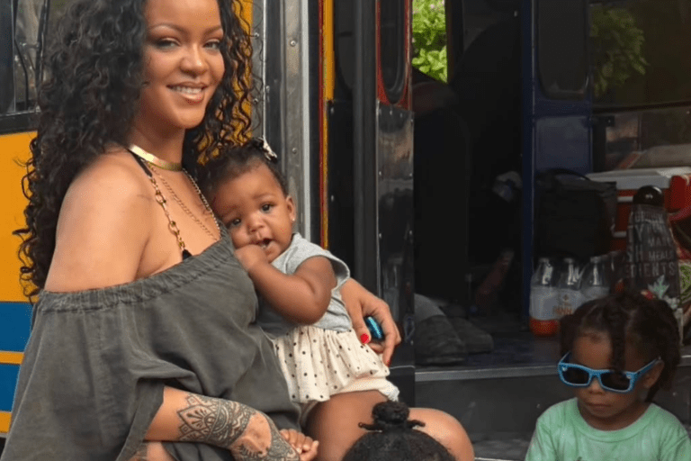 You Ask, We Answer! Rihanna Wore Vintage 1984 Comme des Garçons Gray Cover Up Dess in Barbados With Kids RZA, Riot, and Rocki