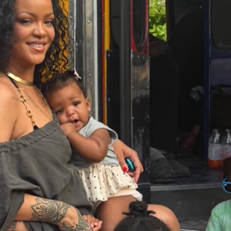 You Ask, We Answer! Rihanna Wore Vintage 1984 Comme des Garçons Gray Cover Up Dess in Barbados With Kids RZA, Riot, and Rocki