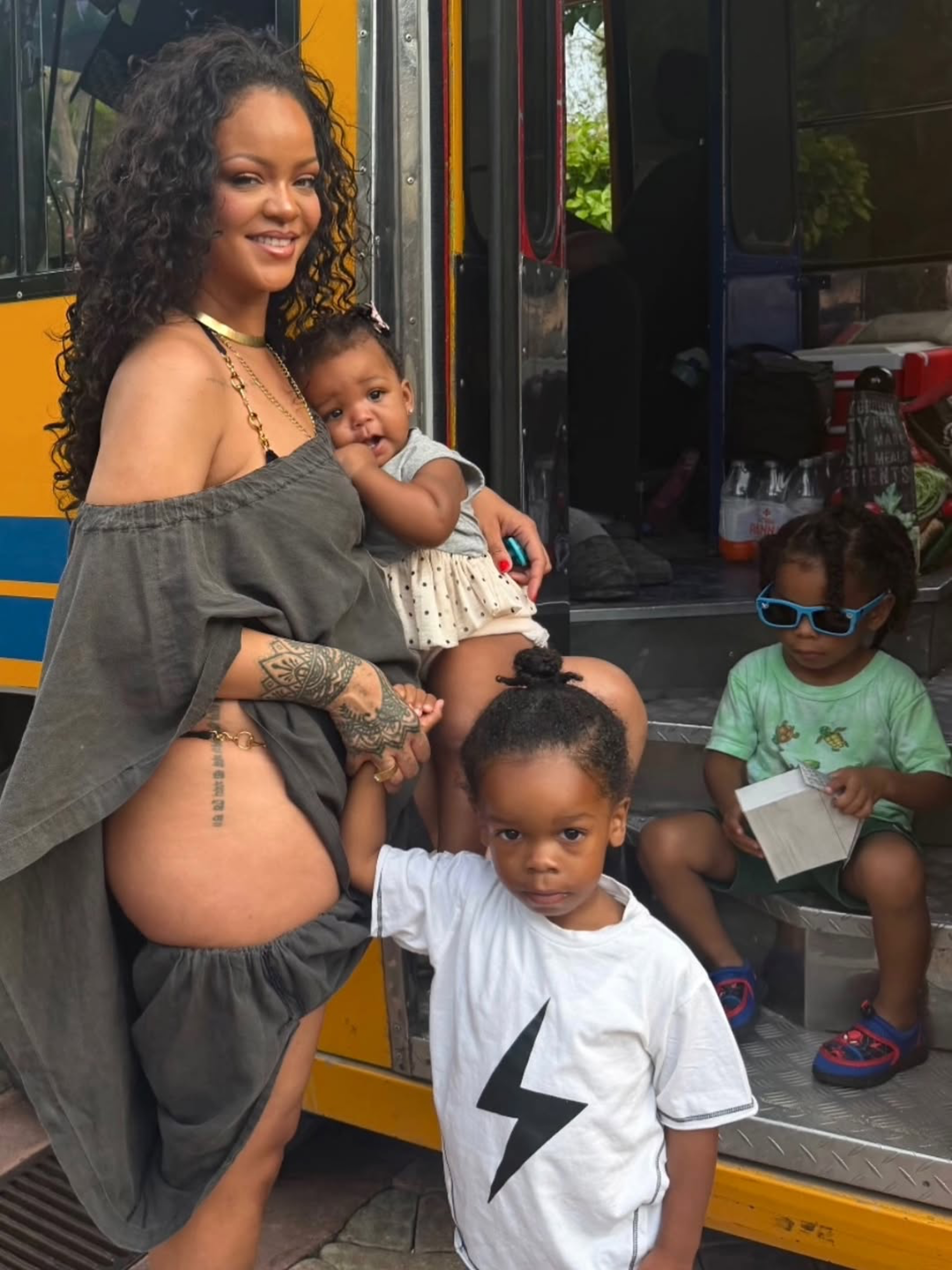 90 You Ask We Answer Rihanna Wore Vintage 1984 Comme Des Garcons Gray Cover Up Dess In Barbados With Kids RZA Riot And Rocki