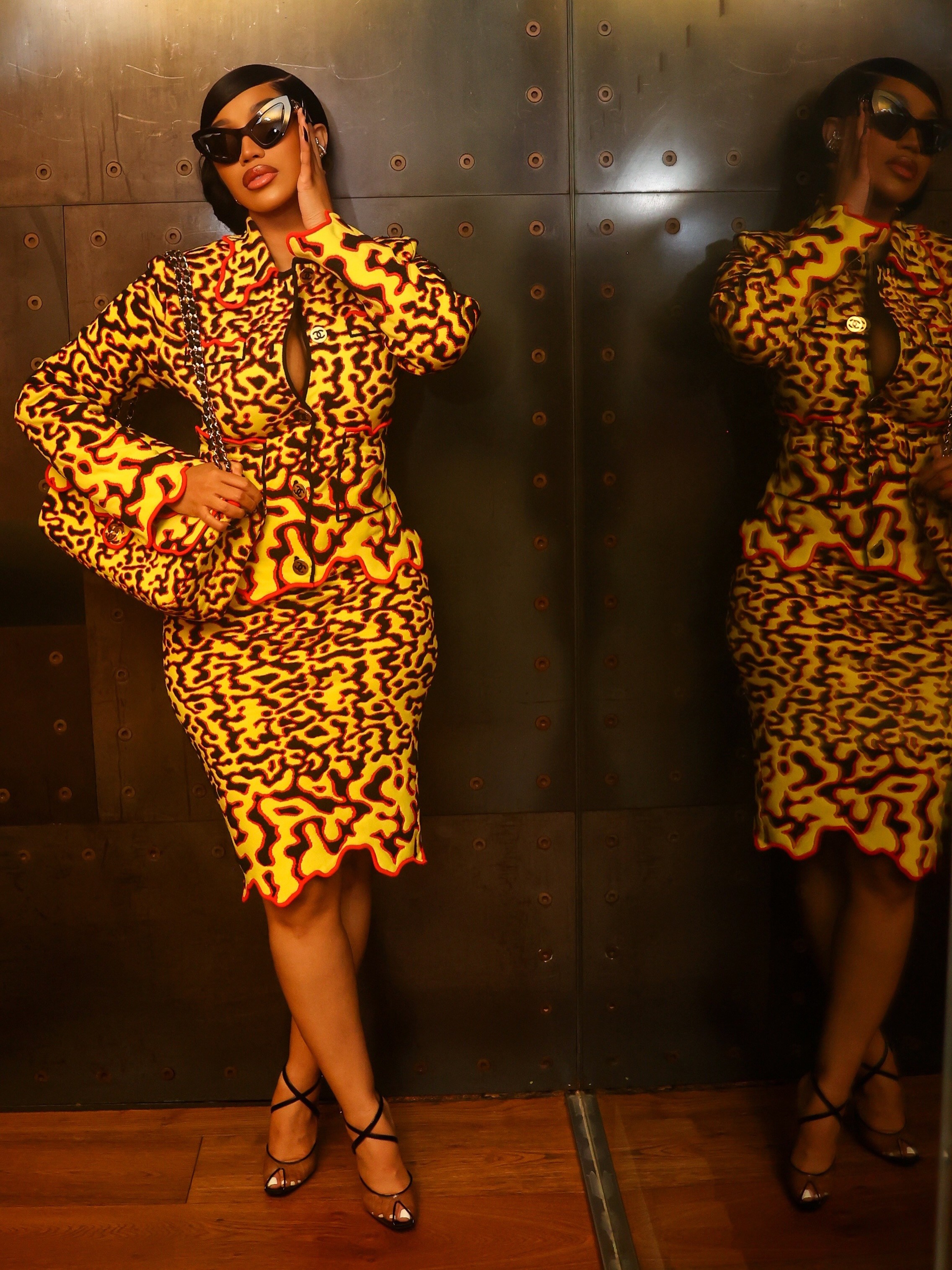 Cardi B Performs With Kehlani In Brooklyn Wearing Chanel Metiers Darts Magma Print Skirt Suit And Bag Image 1787651002 11