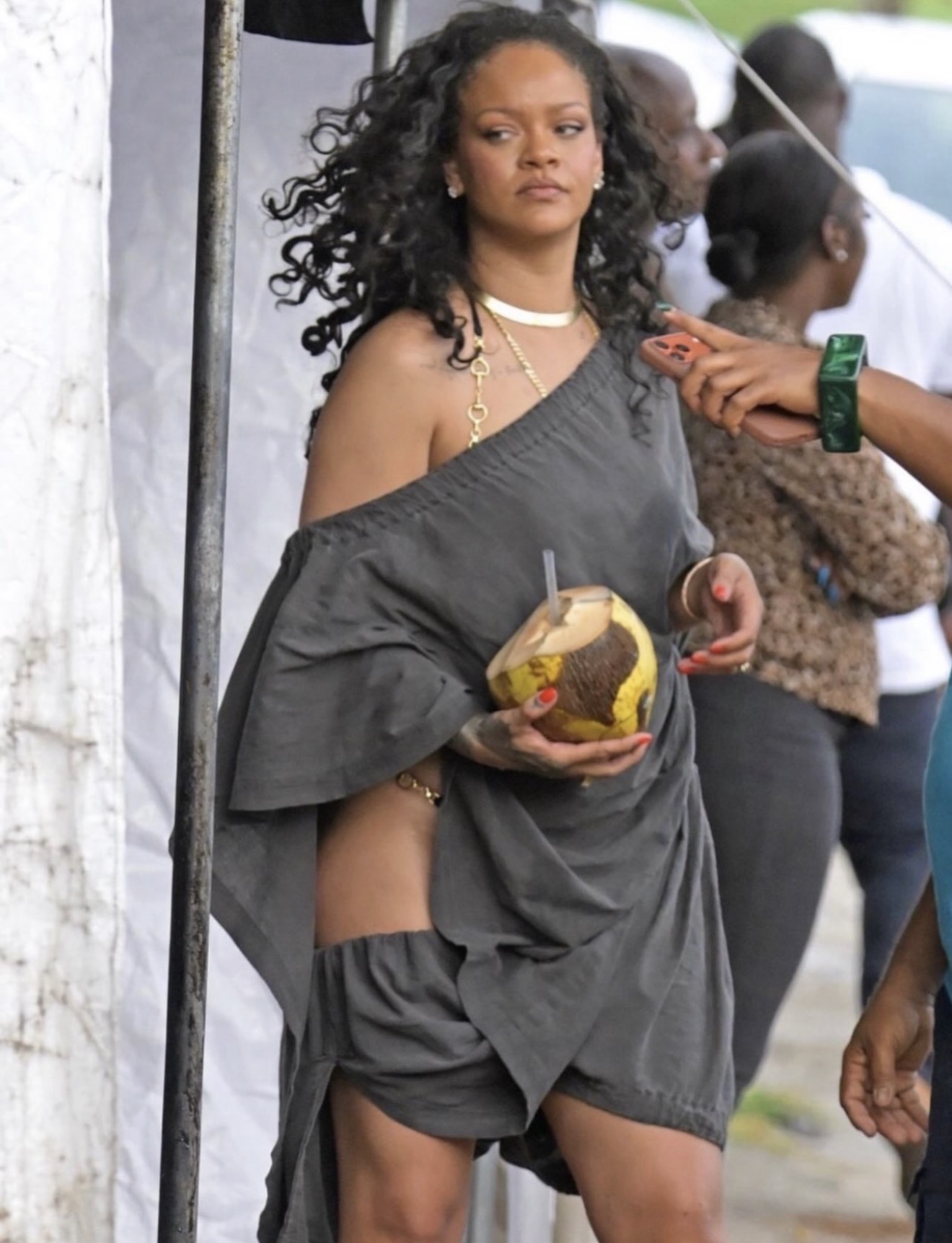 You Ask We Answer Rihanna Wore Vintage 1984 Comme Des Garcons Gray Cover Up Dess In Barbados With Kids RZA Riot And Rocki